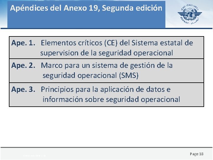 Apéndices del Anexo 19, Segunda edición Ape. 1. Elementos críticos (CE) del Sistema estatal