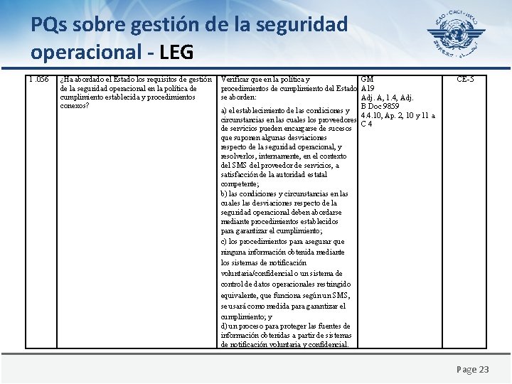 PQs sobre gestión de la seguridad operacional - LEG 1. 056 ¿Ha abordado el