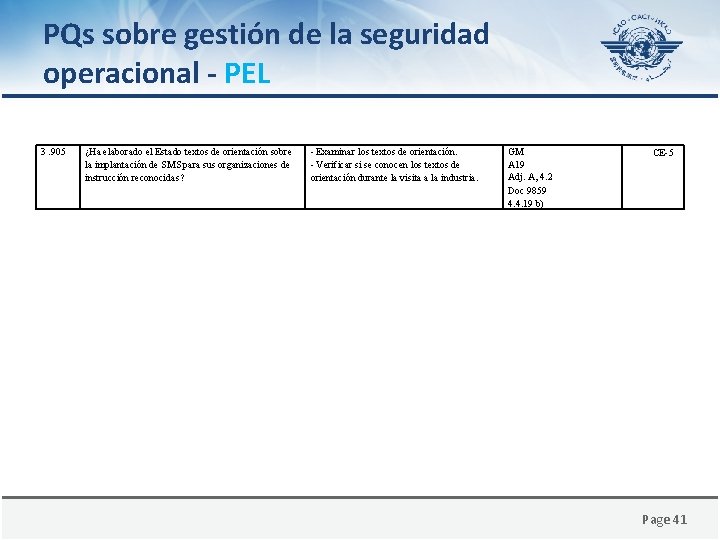 PQs sobre gestión de la seguridad operacional - PEL 3. 905 ¿Ha elaborado el