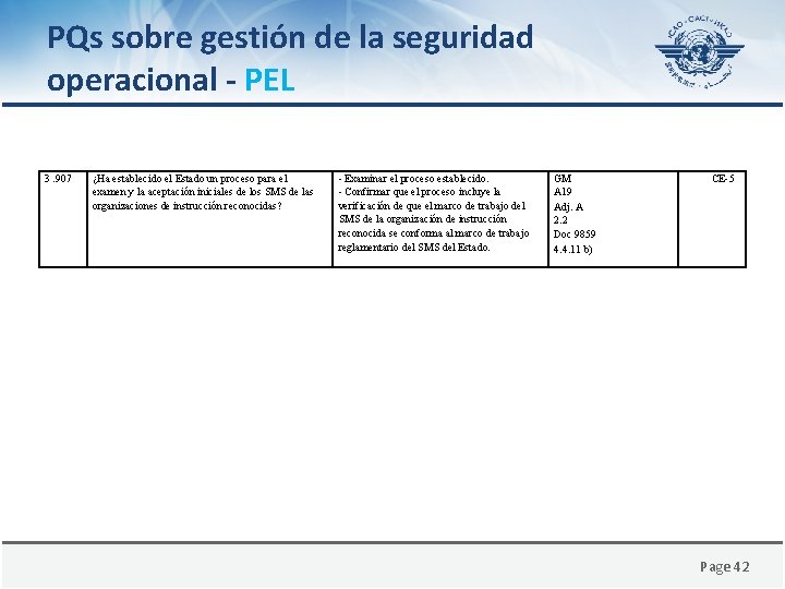 PQs sobre gestión de la seguridad operacional - PEL 3. 907 ¿Ha establecido el