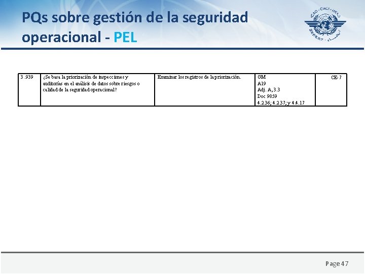 PQs sobre gestión de la seguridad operacional - PEL 3. 939 ¿Se basa la