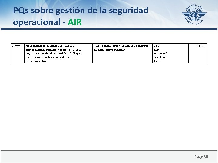 PQs sobre gestión de la seguridad operacional - AIR 5. 048 ¿Ha completado de