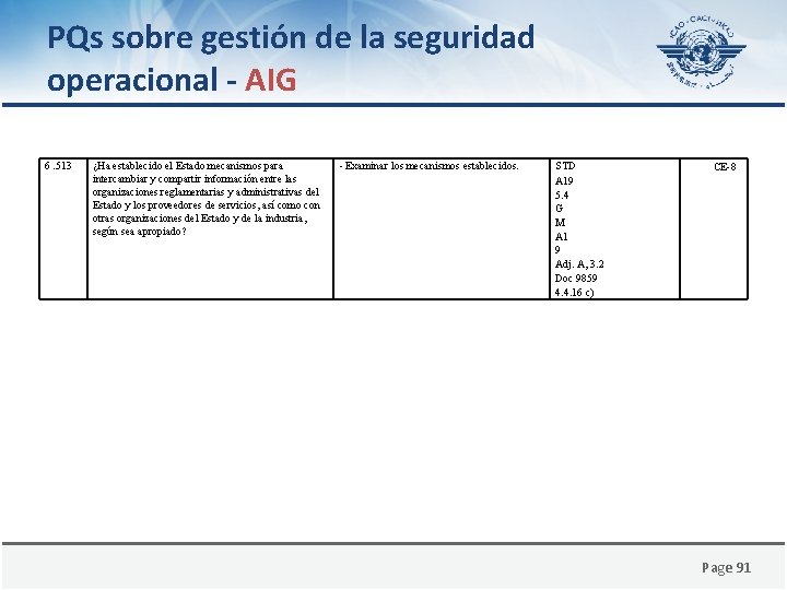 PQs sobre gestión de la seguridad operacional - AIG 6. 513 ¿Ha establecido el