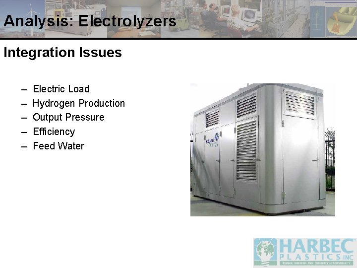 Analysis: Electrolyzers Integration Issues – – – Electric Load Hydrogen Production Output Pressure Efficiency