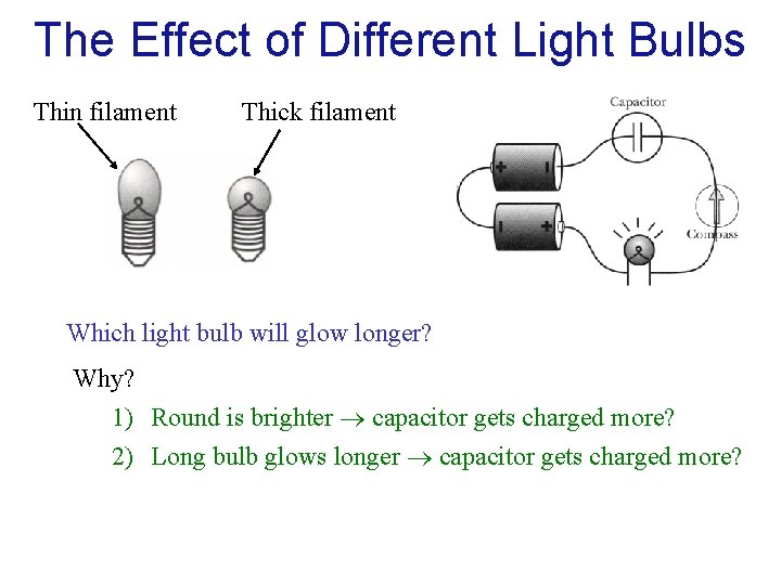 The Effect of Different Light Bulbs Thin filament Thick filament Which light bulb will