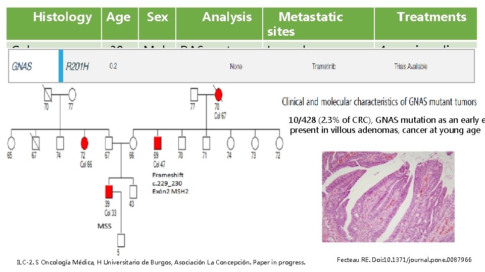 Histology Colon adenoca. Age Sex 39 Mal e Analysis RAS mut, MSS Metastatic sites