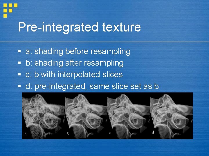 Pre-integrated texture § § a: shading before resampling b: shading after resampling c: b