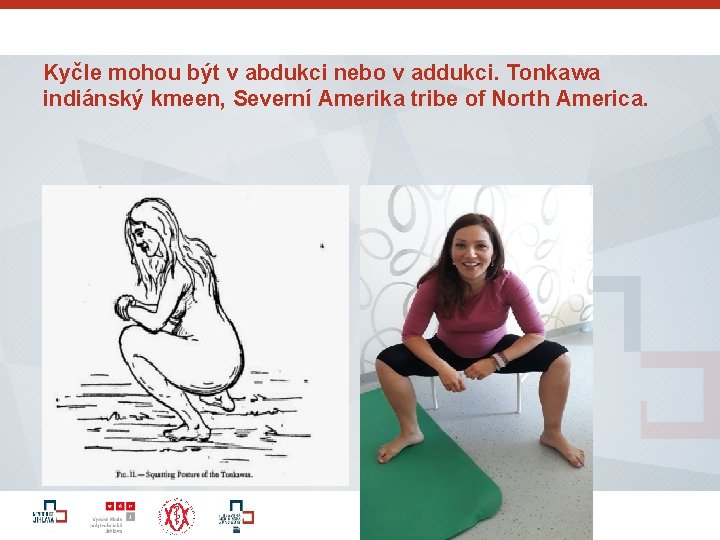 Kyčle mohou být v abdukci nebo v addukci. Tonkawa indiánský kmeen, Severní Amerika tribe