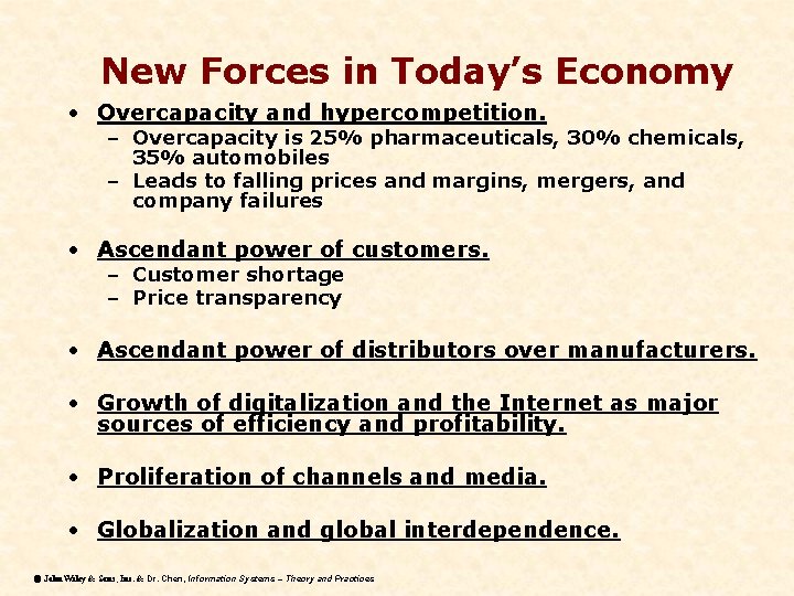 New Forces in Today’s Economy • Overcapacity and hypercompetition. – Overcapacity is 25% pharmaceuticals,