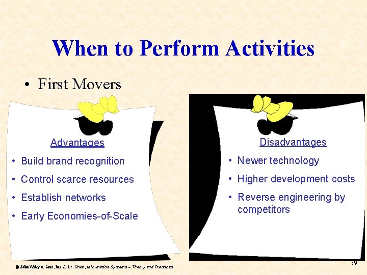 When to Perform Activities • First Movers Advantages Disadvantages • Build brand recognition •
