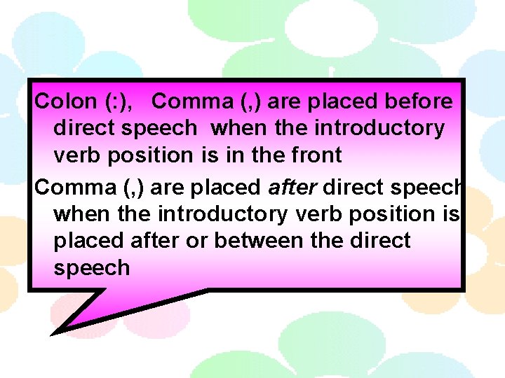 Colon (: ), Comma (, ) are placed before direct speech when the introductory