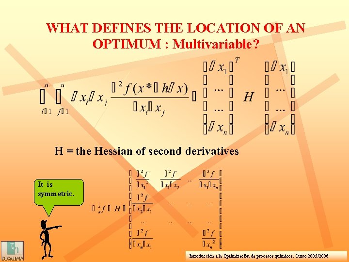 WHAT DEFINES THE LOCATION OF AN OPTIMUM : Multivariable? H = the Hessian of