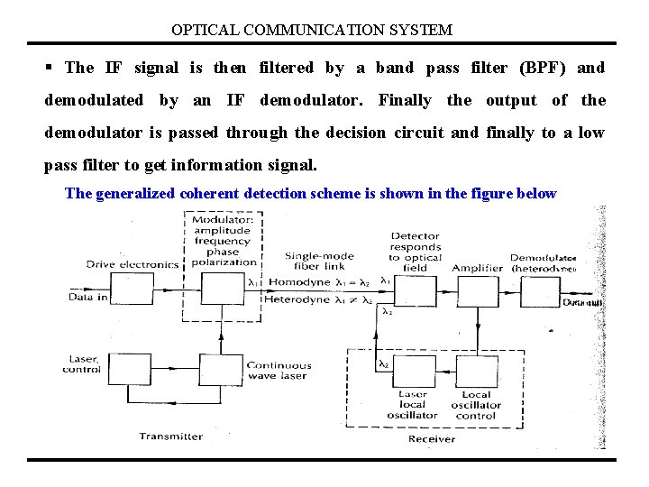 OPTICAL COMMUNICATION SYSTEM § The IF signal is then filtered by a band pass