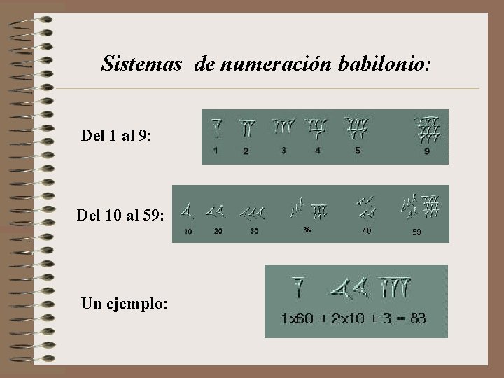 Sistemas de numeración babilonio: Del 1 al 9: Del 10 al 59: Un ejemplo: