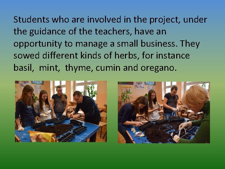 Students who are involved in the project, under the guidance of the teachers, have