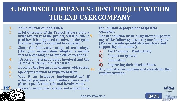 4. END USER COMPANIES : BEST PROJECT WITHIN THE END USER COMPANY 1. 2.