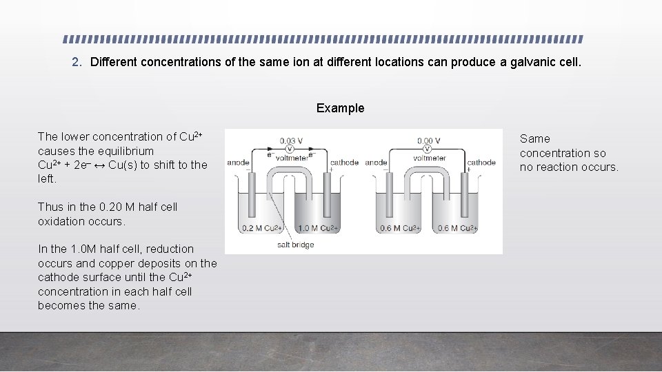 2. Different concentrations of the same ion at different locations can produce a galvanic