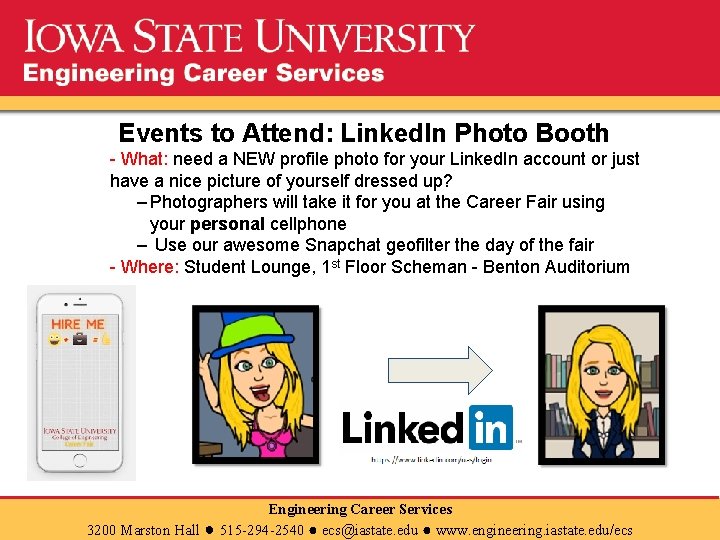 Events to Attend: Linked. In Photo Booth - What: need a NEW profile photo