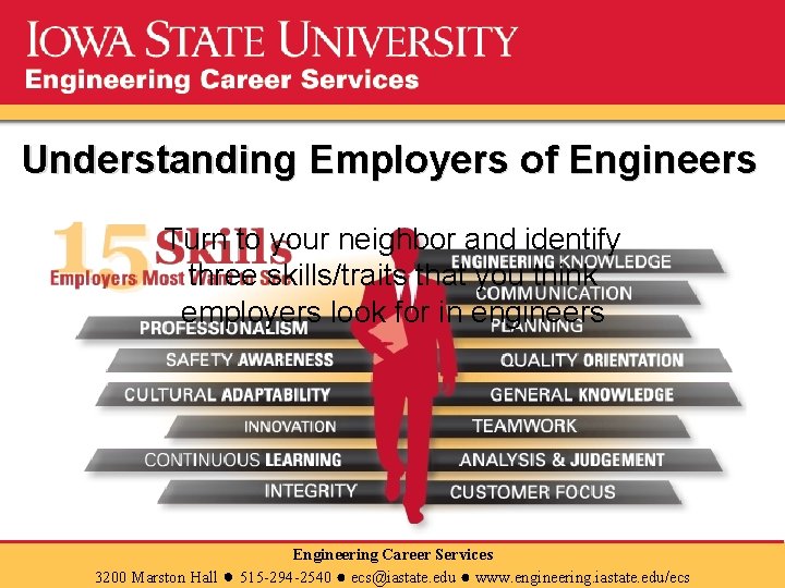 Understanding Employers of Engineers Turn to your neighbor and identify three skills/traits that you