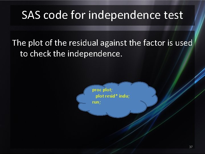 SAS code for independence test The plot of the residual against the factor is