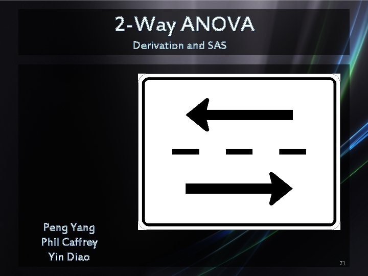 2 -Way ANOVA Derivation and SAS Peng Yang Phil Caffrey Yin Diao 71 