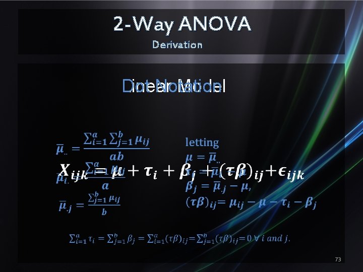 2 -Way ANOVA Derivation Linear Dot Notation Model 73 