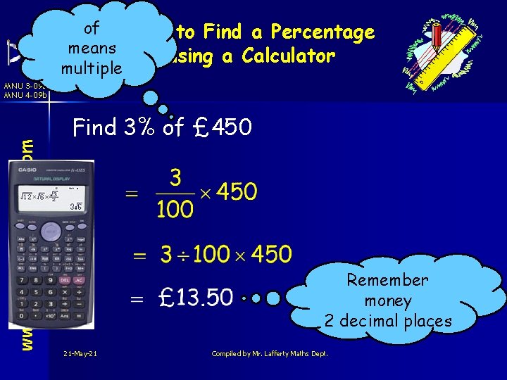 of How to Find a Percentage means using a Calculator multiple www. mathsrevision. com