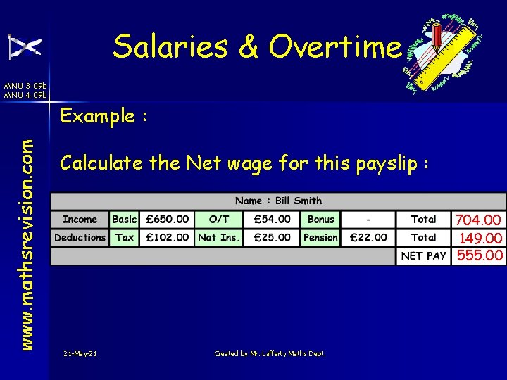 Salaries & Overtime MNU 3 -09 b MNU 4 -09 b www. mathsrevision. com