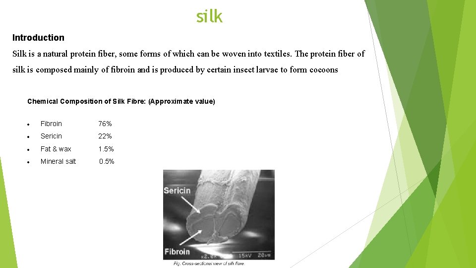 silk Introduction Silk is a natural protein fiber, some forms of which can be