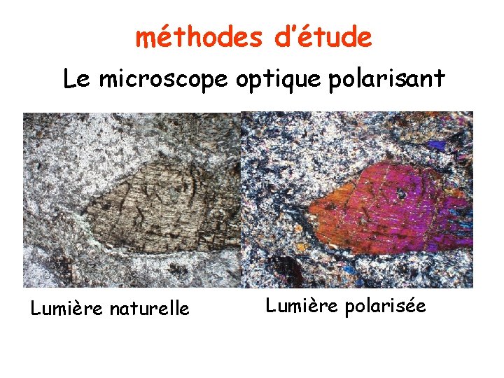 méthodes d’étude Le microscope optique polarisant Lumière naturelle Lumière polarisée 