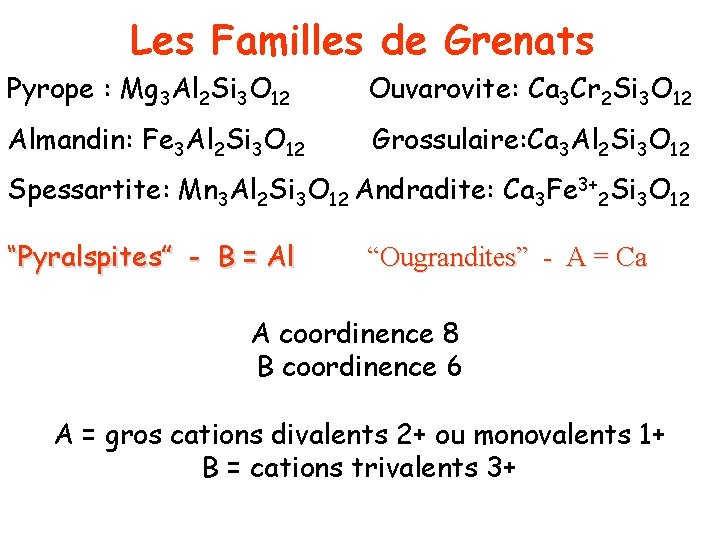 Les Familles de Grenats Pyrope : Mg 3 Al 2 Si 3 O 12