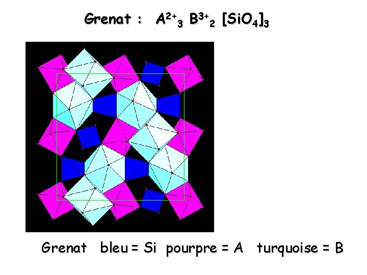 Grenat : A 2+3 B 3+2 [Si. O 4]3 Grenat bleu = Si pourpre