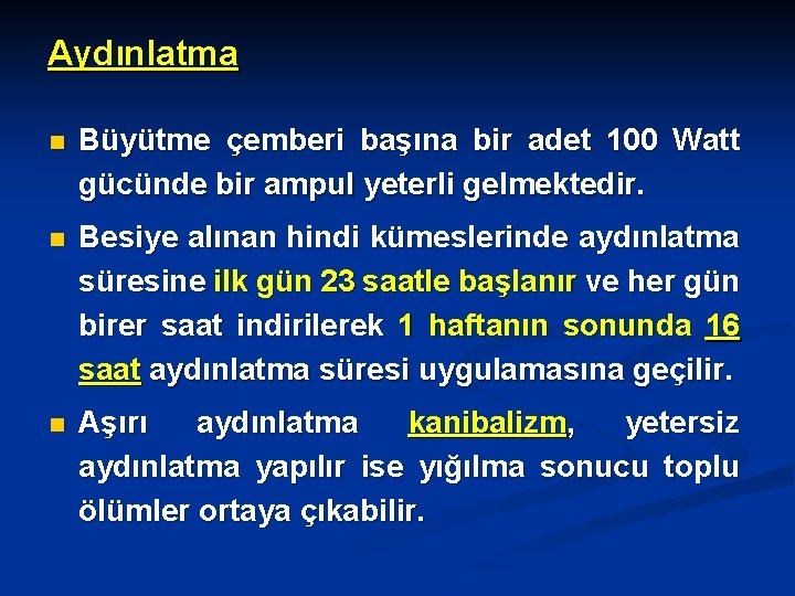 Aydınlatma n Büyütme çemberi başına bir adet 100 Watt gücünde bir ampul yeterli gelmektedir.