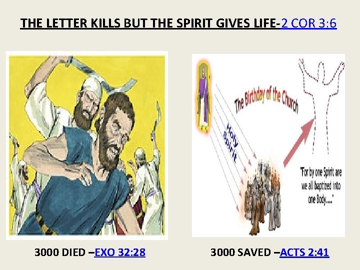THE LETTER KILLS BUT THE SPIRIT GIVES LIFE-2 COR 3: 6 3000 DIED –EXO