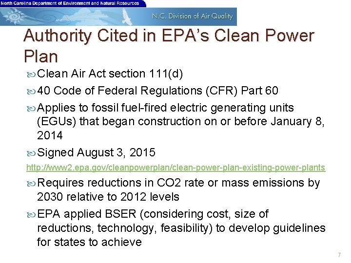Authority Cited in EPA’s Clean Power Plan Clean Air Act section 111(d) 40 Code