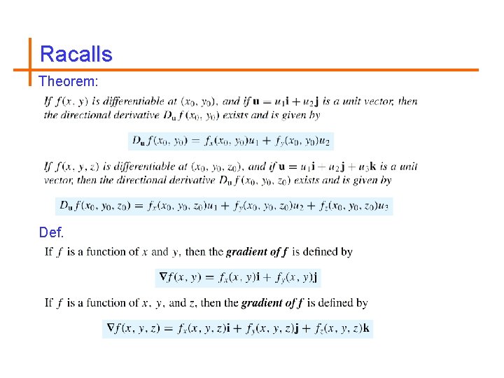 Racalls Theorem: Def. 