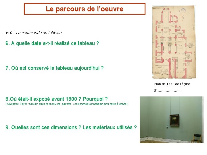 Le parcours de l’oeuvre Voir : La commande du tableau 6. A quelle date