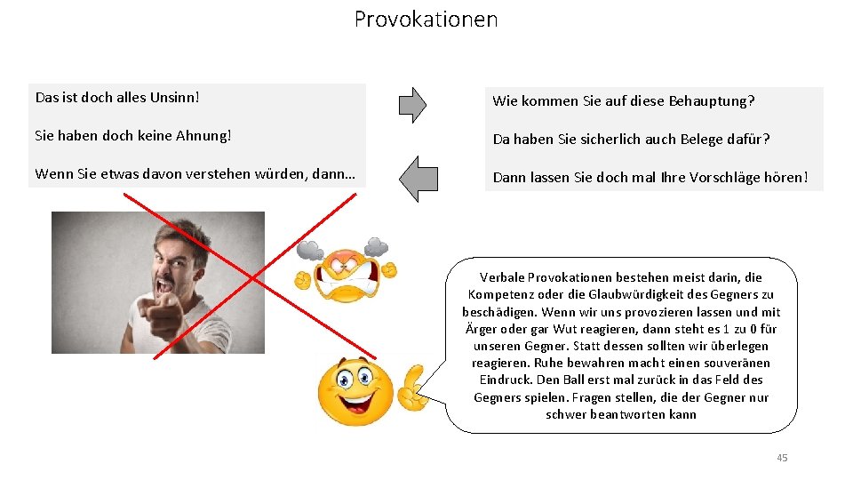 Provokationen Das ist doch alles Unsinn! Wie kommen Sie auf diese Behauptung? Sie haben