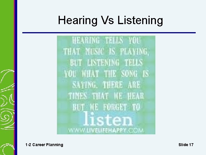 Hearing Vs Listening 1 -2 Career Planning Slide 17 