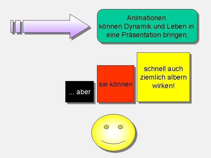 Animationen können Dynamik und Leben in eine Präsentation bringen, . . . aber sie Animationen können Dynamik und Leben in eine Präsentation bringen, . . . aber sie