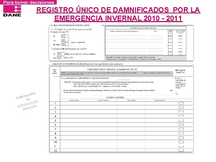 REGISTRO ÚNICO DE DAMNIFICADOS POR LA EMERGENCIA INVERNAL 2010 - 2011 