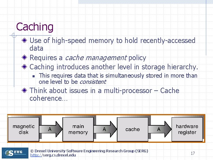 Caching Use of high-speed memory to hold recently-accessed data Requires a cache management policy