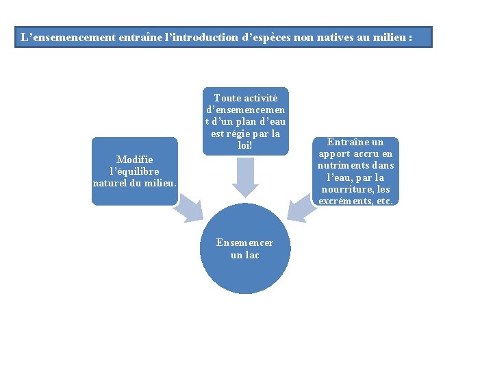 L’ensemencement entraîne l’introduction d’espèces non natives au milieu : Toute activité d’ensemencemen t d’un