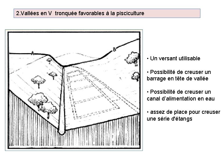 2. Vallées en V tronquée favorables à la pisciculture • Un versant utilisable •