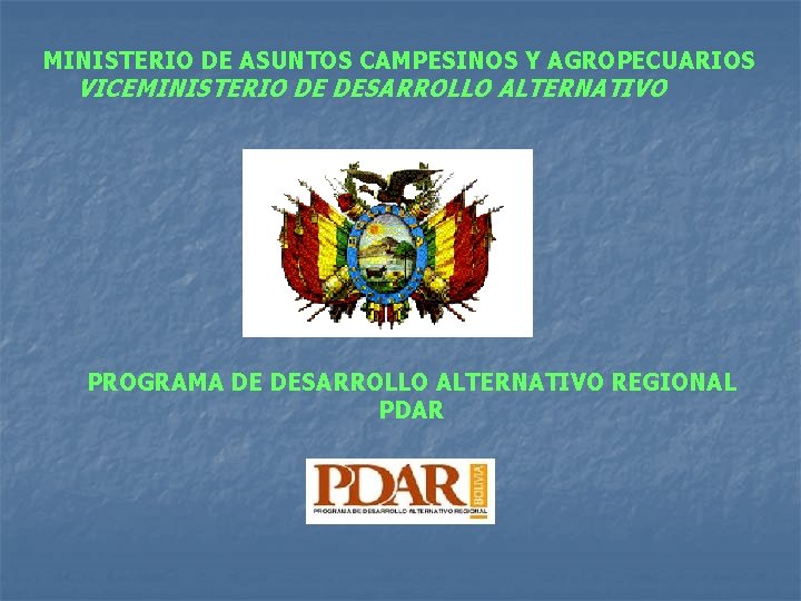 MINISTERIO DE ASUNTOS CAMPESINOS Y AGROPECUARIOS VICEMINISTERIO DE DESARROLLO ALTERNATIVO PROGRAMA DE DESARROLLO ALTERNATIVO