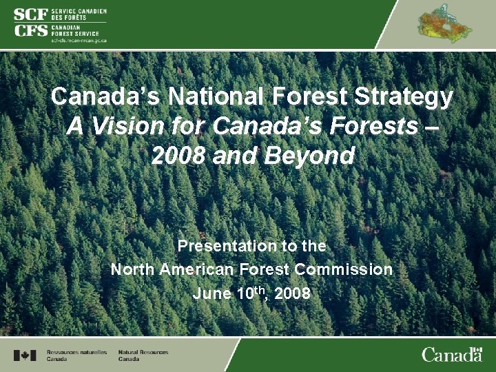 Canada’s National Forest Strategy A Vision for Canada’s Forests – 2008 and Beyond Presentation