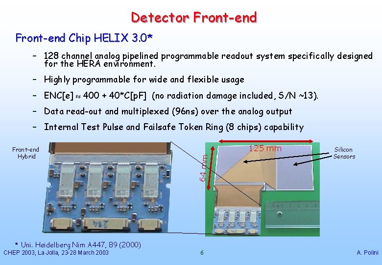 Detector Front-end Chip HELIX 3. 0* – 128 channel analog pipelined programmable readout system