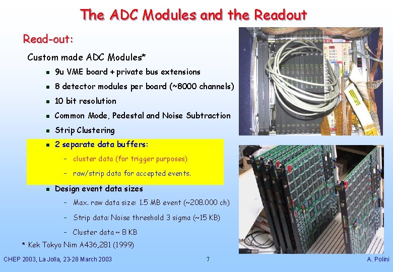 The ADC Modules and the Readout Read-out: Custom made ADC Modules* n 9 u