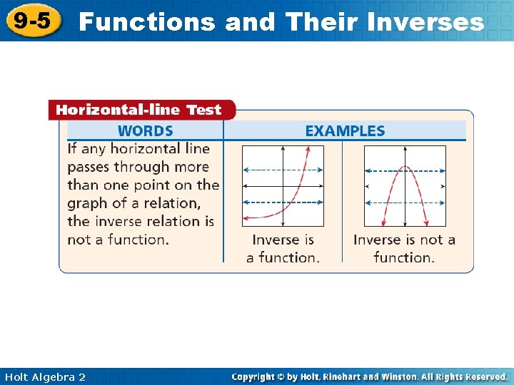 9 -5 Functions and Their Inverses Holt Algebra 2 