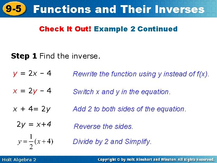 9 -5 Functions and Their Inverses Check It Out! Example 2 Continued Step 1